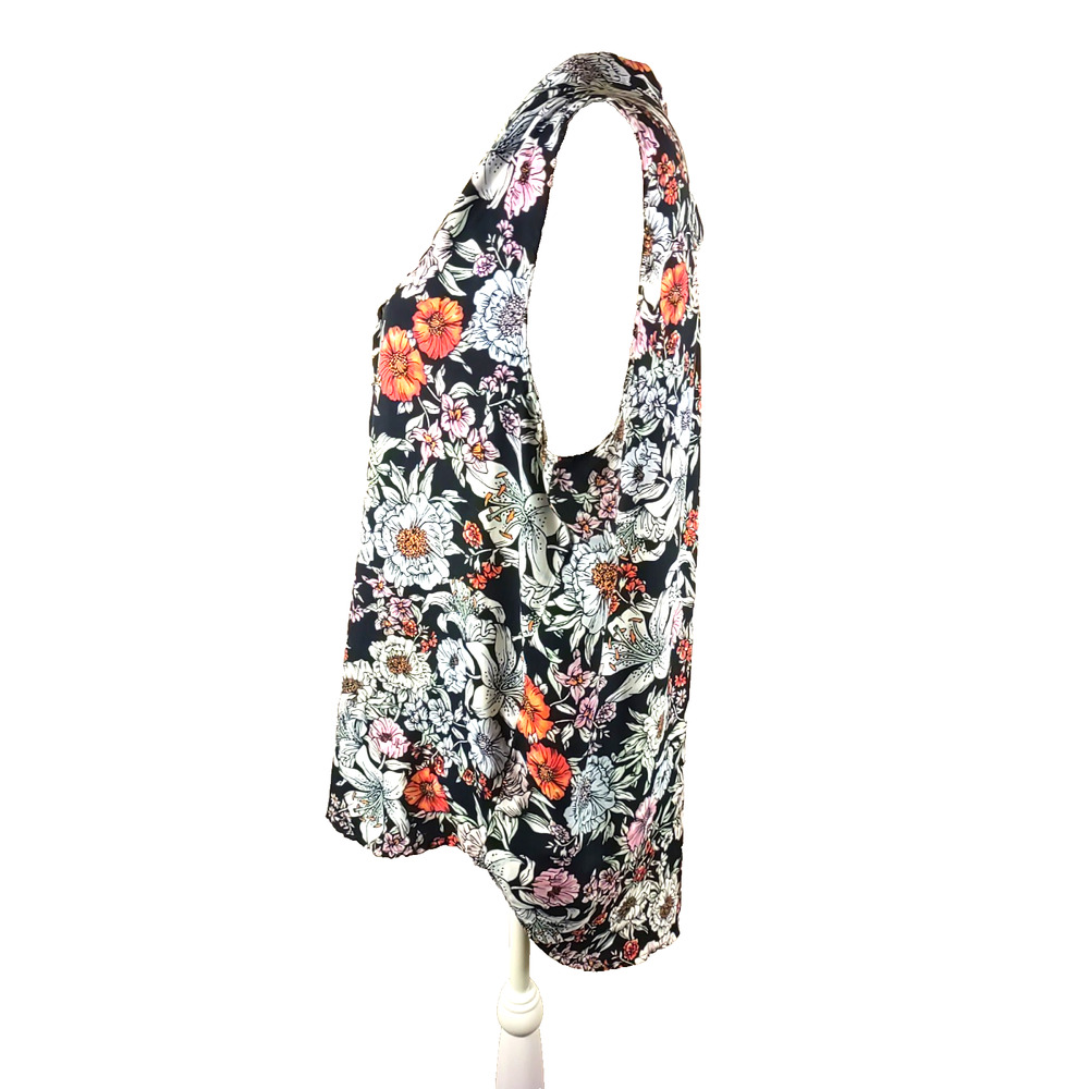 Jones New York Women's Sleeveless Shirt Size Large Black Orange White Floral - Picture 3 of 7